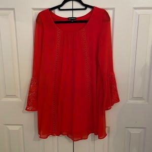 Red long sleeve lace cut out dress